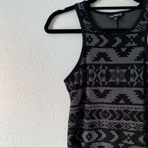 Express Tribal Print Gray and Black Midi Dress